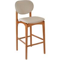 Banqueta Alta Atenas Madeira Maciça Amêndoa Estofado Corino Off White - 1