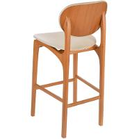 Banqueta Alta Atenas Madeira Maciça Amêndoa Estofado Corino Off White - 2