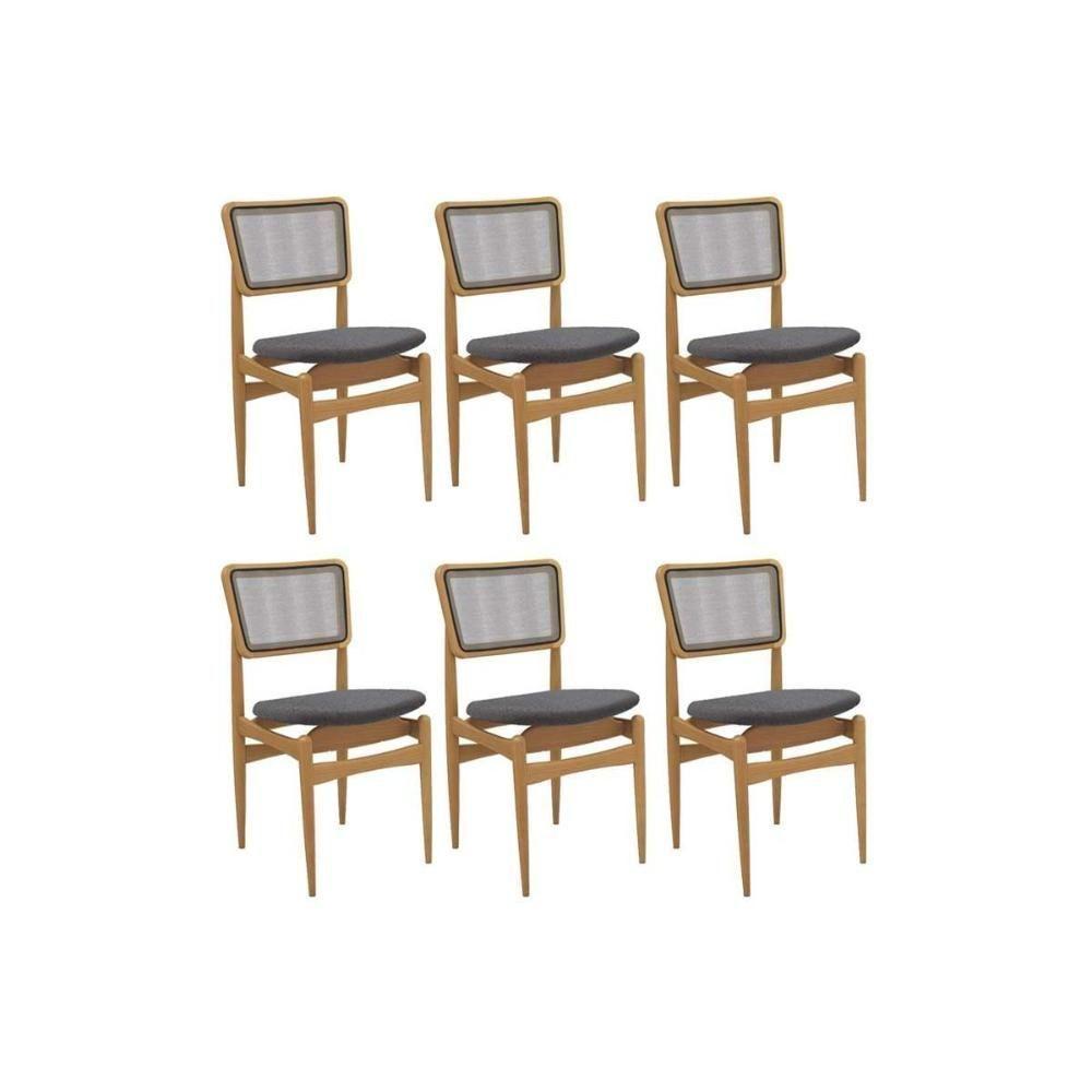 Cadeira Sala De Jantar Stela 1cmm013ca Premium Madeira Maciça Kit 6 Un Carvalho-boucle Bege Fendi-tela Bege - Kappesberg - 1