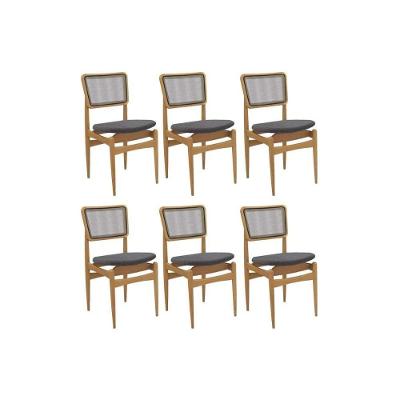 Cadeira Sala De Jantar Stela 1cmm013ca Premium Madeira Maciça Kit 6 Un Carvalho-boucle Bege Fendi-tela Bege - Kappesberg