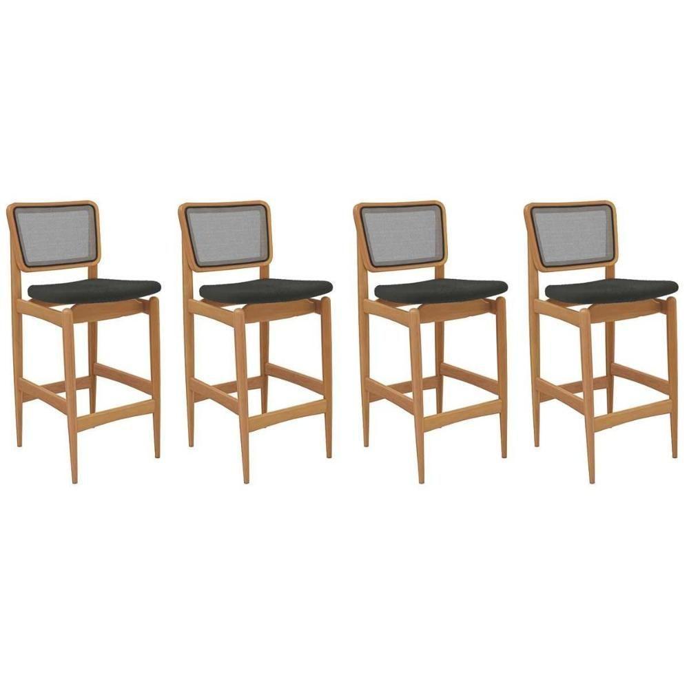 Banqueta Sala De Jantar Liz 1bmm009ca Premium Madeira Maciça Kit 4 Un Carvalho-boucle Grafite-tela Grafite - Kappesberg - 1