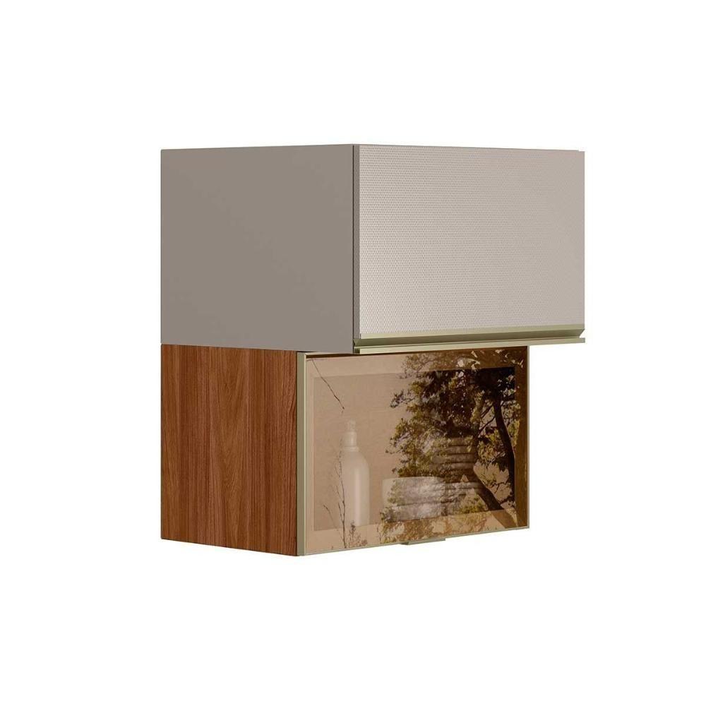 Armário Aéreo P- Cozinha Proença C- 2 Portas Basculante (1 C- Vidro Reflecta) 60cm Nogueira Touch-nude Prime - Demóbile - 1