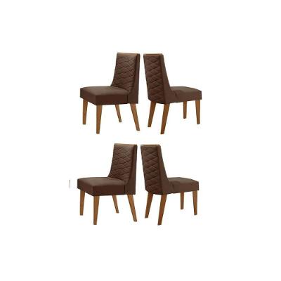 Cadeira Sala De Jantar Dafne Kit 4 Un Madeira Capuccino-suede Marrom - Rufato