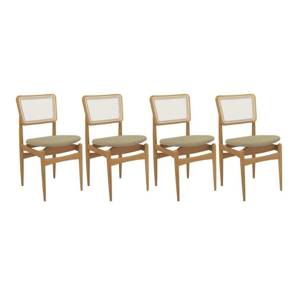 Cadeira Sala De Jantar Stela 1cmm013ca Premium Madeira Maciça Kit 4 Un Carvalho-boucle Bege-tela Bege - Kappesberg - 1