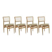 Cadeira Sala De Jantar Stela 1cmm013ca Premium Madeira Maciça Kit 4 Un Carvalho-boucle Bege-tela Bege - Kappesberg - 1