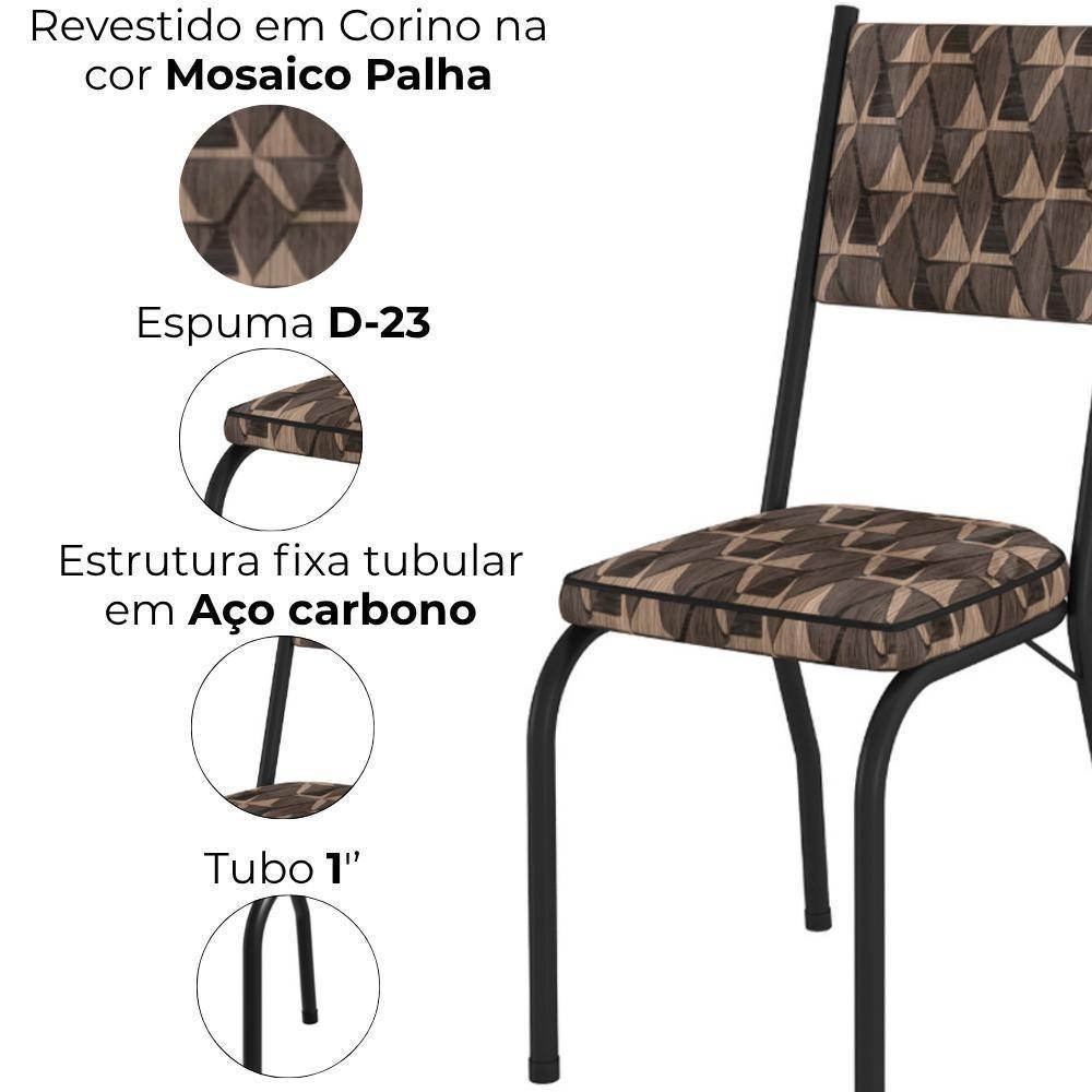 Cadeira Tubular Europa 258 Preto Assento Mosaico Palha Artef Mosaico Palha - 5