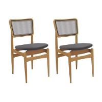 Cadeira Sala De Jantar Stela 1cmm013ca Premium Madeira Maciça Kit 2 Un Carvalho-boucle Bege Fendi-tela Bege - Kappesberg - 1