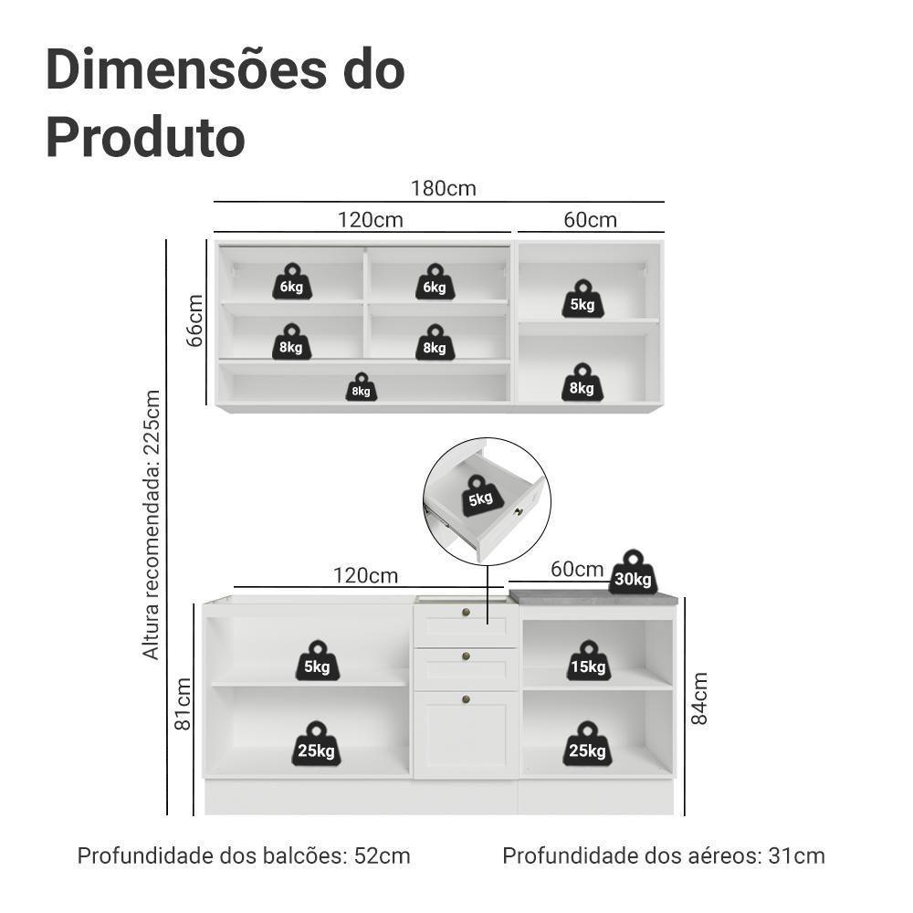 Armário De Cozinha Compacta 180 Cm Branco Vik Madesa 04 Branco - 3