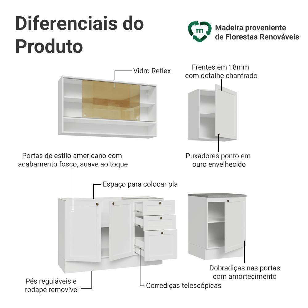 Armário De Cozinha Compacta 180 Cm Branco Vik Madesa 04 Branco - 4