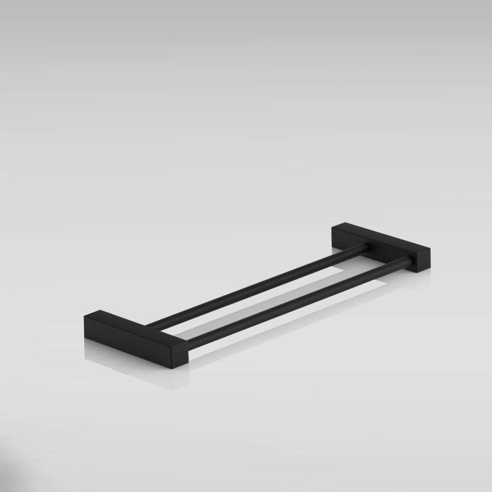 Porta Toalha Toalheiro Duplo Para Banheiro Preto Fosco Troia 40cm - 3