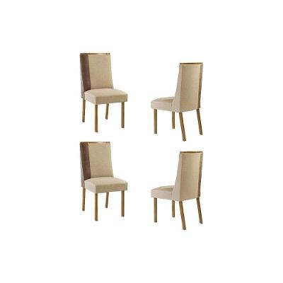 Cadeira Sala De Jantar Tilia Kit 4 Un Madeira Capuccino-linho Bege Turim-corano Capuccino - Rufato