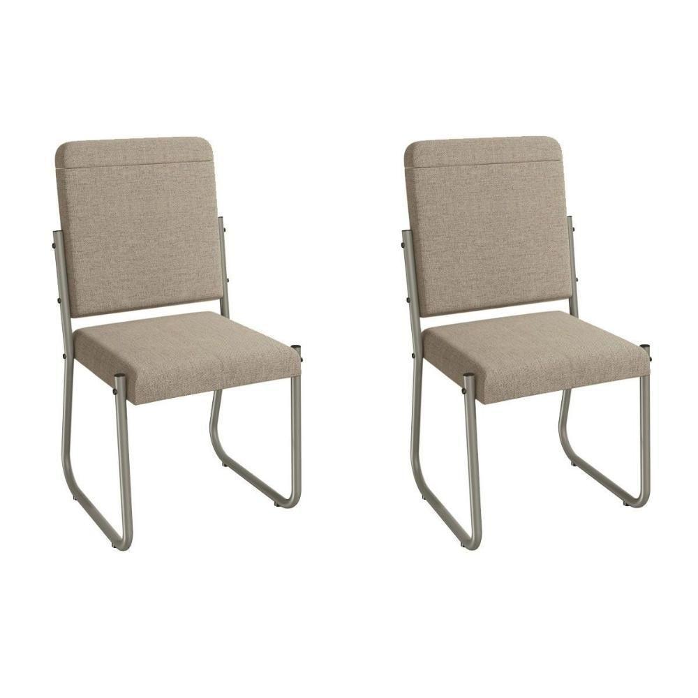 Cadeira Sala De Jantar Sicília 2c139nk Aço Kit 2 Un Niquel-linho Bege Fendi - Kappesberg - 1