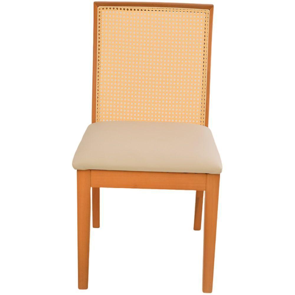 Cadeira Jantar Arizona Madeira Maciça Amêndoa Encosto Palha Sextavada Natural Assento Corino Off White - 3