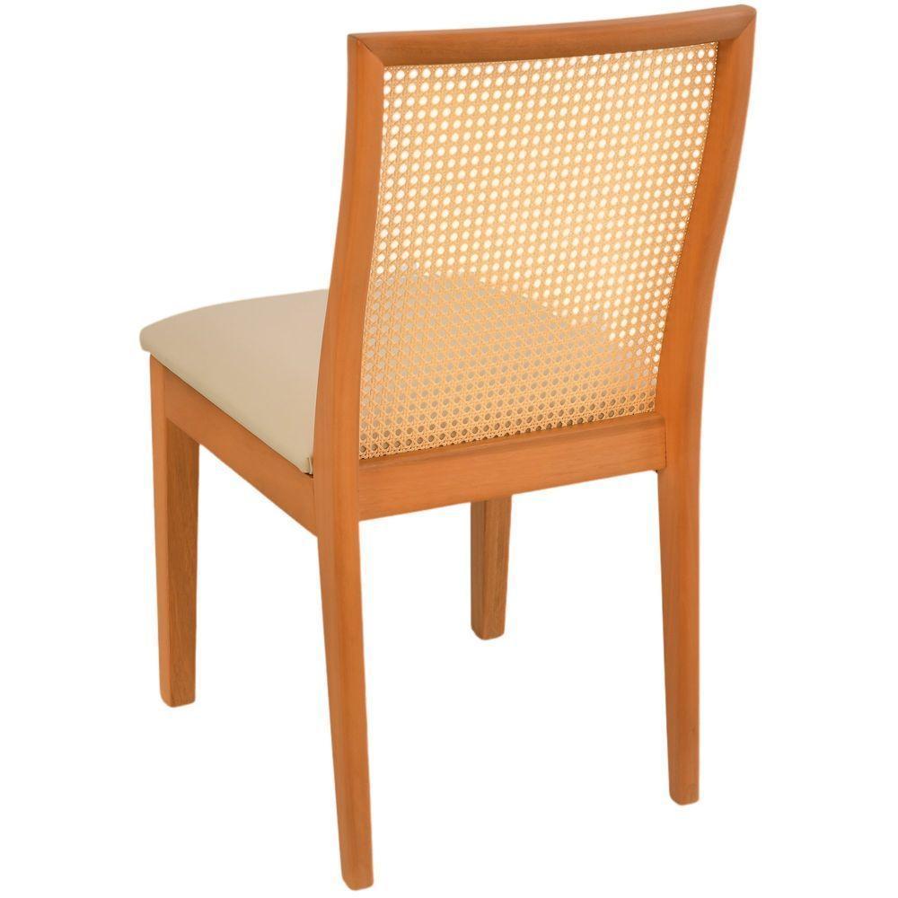 Cadeira Jantar Arizona Madeira Maciça Amêndoa Encosto Palha Sextavada Natural Assento Corino Off White - 5