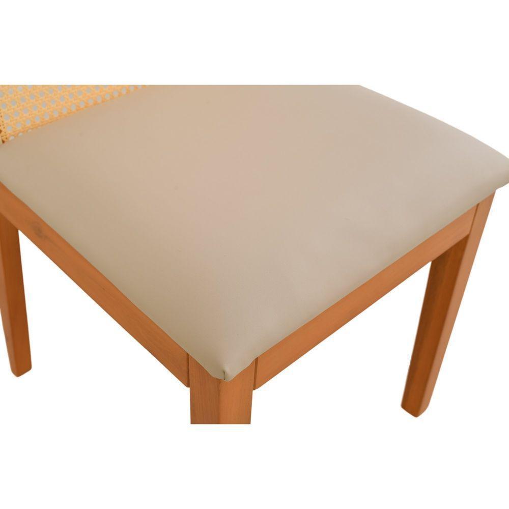 Cadeira Jantar Arizona Madeira Maciça Amêndoa Encosto Palha Sextavada Natural Assento Corino Off White - 7