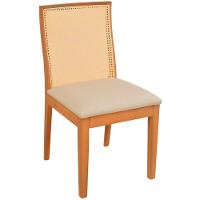 Cadeira Jantar Arizona Madeira Maciça Amêndoa Encosto Palha Sextavada Natural Assento Corino Off White - 1