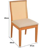 Cadeira Jantar Arizona Madeira Maciça Amêndoa Encosto Palha Sextavada Natural Assento Corino Off White - 2