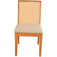 Cadeira Jantar Arizona Madeira Maciça Amêndoa Encosto Palha Sextavada Natural Assento Corino Off White - 3