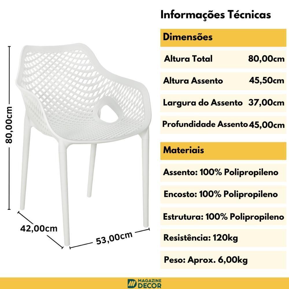 Cadeira De Jantar Design Suits Com Braço Empilhável Em Polipropileno - Branco - 3