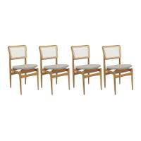 Cadeira Sala De Jantar Stela 1cmm013ca Premium Madeira Maciça Kit 4 Un Carvalho-linho Bege Caqui-tela Bege - Kappesberg - 1