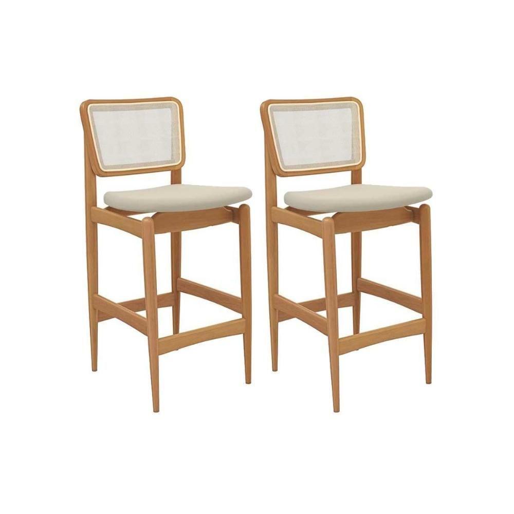 Banqueta Sala De Jantar Liz 1bmm009ca Premium Madeira Maciça Kit 2 Un Carvalho-linho Bege Argila-tela Bege - Kappesberg - 1