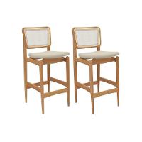 Banqueta Sala De Jantar Liz 1bmm009ca Premium Madeira Maciça Kit 2 Un Carvalho-linho Bege Argila-tela Bege - Kappesberg - 1