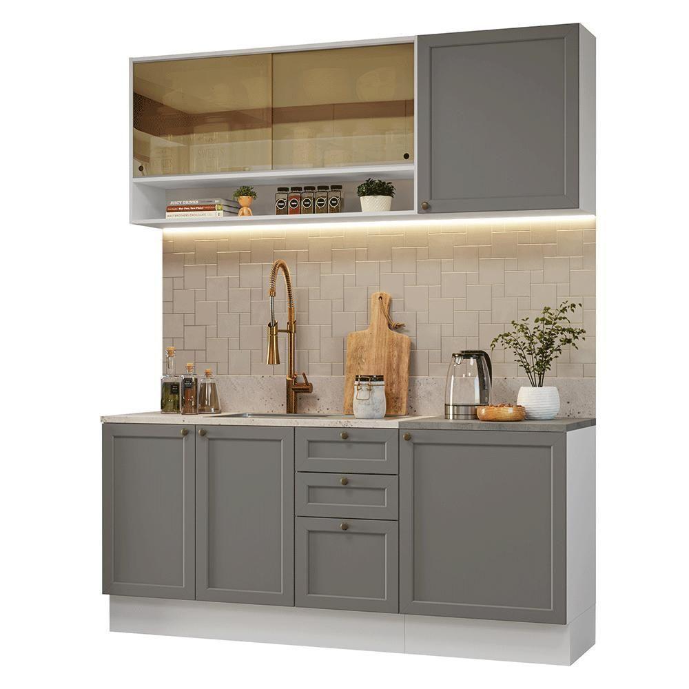 Armário De Cozinha Compacta 180 Cm Branco-cinza Vik Madesa 04 Branco-cinza - 2