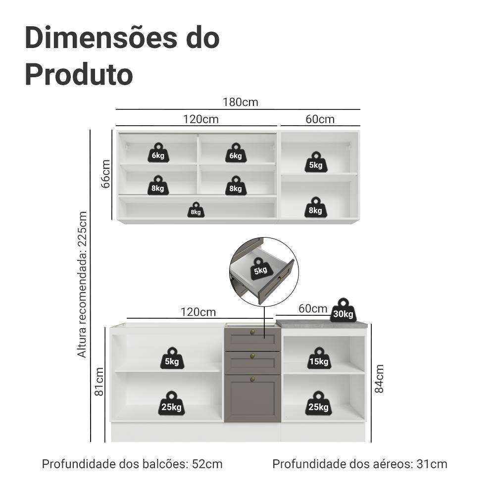 Armário De Cozinha Compacta 180 Cm Branco-cinza Vik Madesa 04 Branco-cinza - 3
