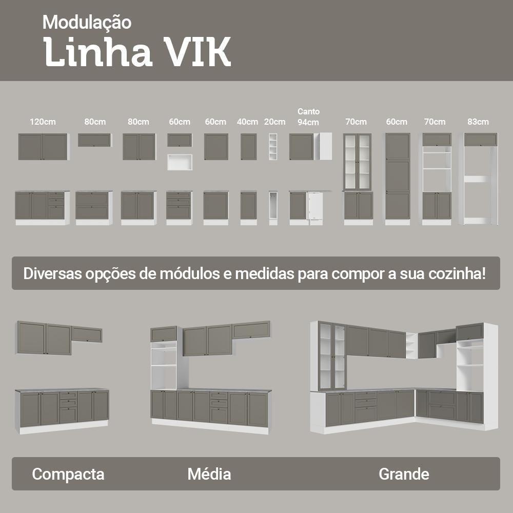 Armário De Cozinha Compacta 180 Cm Branco-cinza Vik Madesa 04 Branco-cinza - 10
