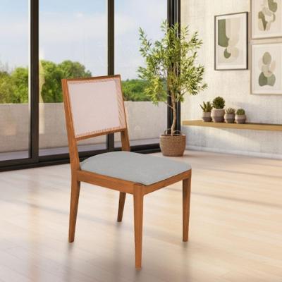 Cadeira De Jantar Suellen Em Madeira E Mdf Cerejeira Linho Cinza Prata