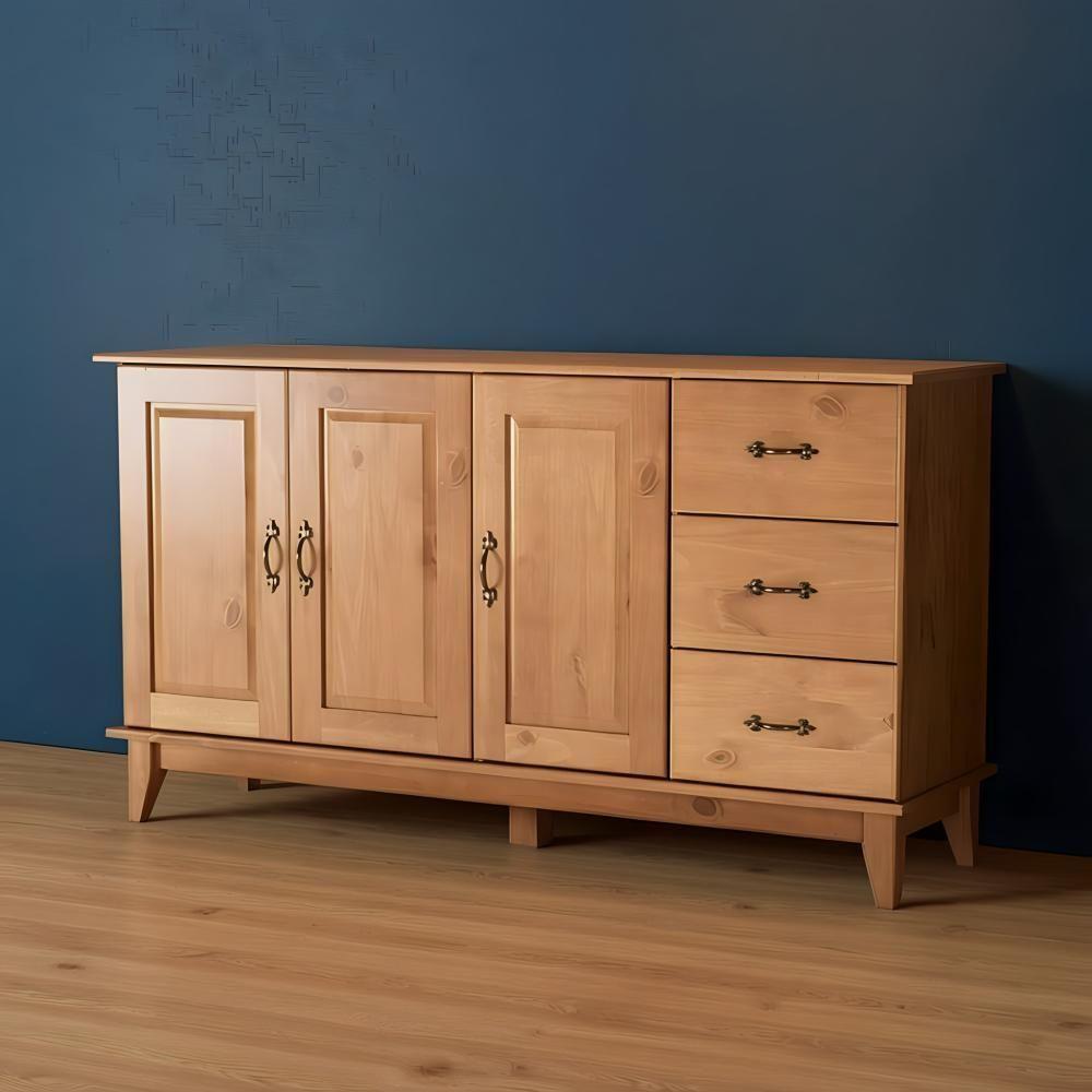 Balcão Aparador Madeira Maciça 3 Portas 3 Gavetas - 1