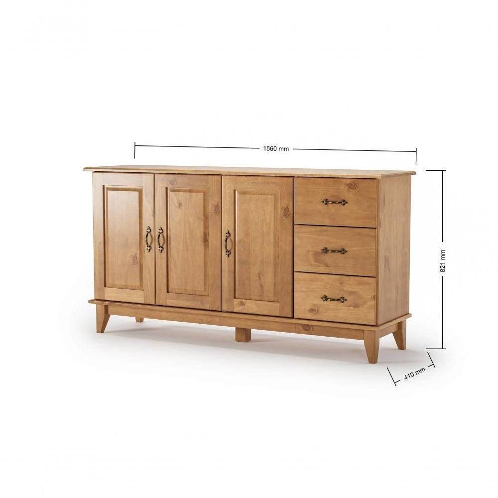 Balcão Aparador Madeira Maciça 3 Portas 3 Gavetas - 2