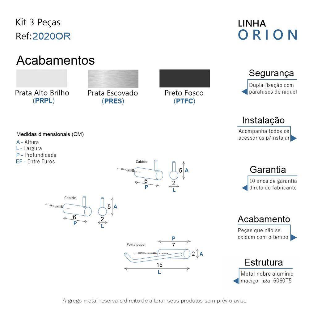 Kit Acessórios Para Banheiro Preto Fosco 3 Peças Grego Metal 2020or - 6