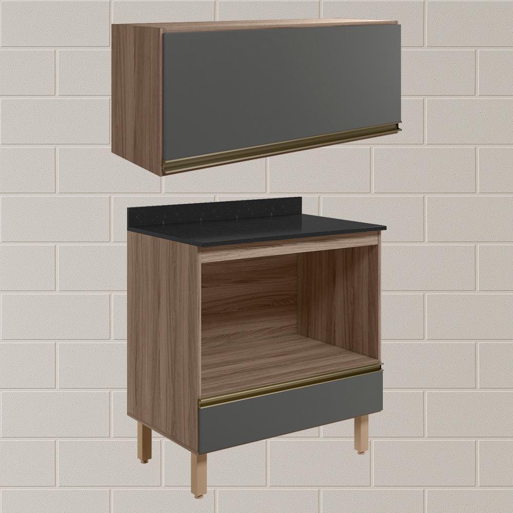 Armario Aereo Balcao Forno Mdf Kali Carvalho Toq Chumbo Nicioli Carvalho Toq Chumbo - 2