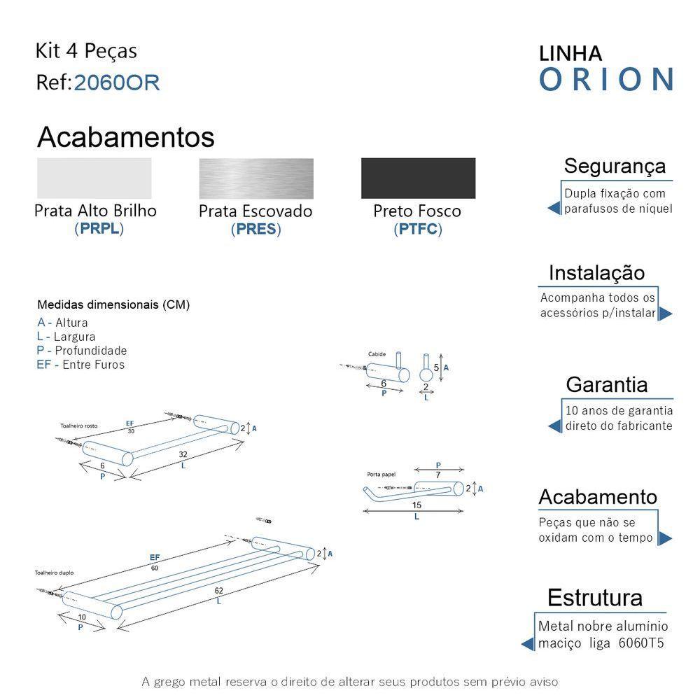 Kit Acessórios Para Banheiro Preto Fosco 4 Peças Grego Metal 2060or - 8