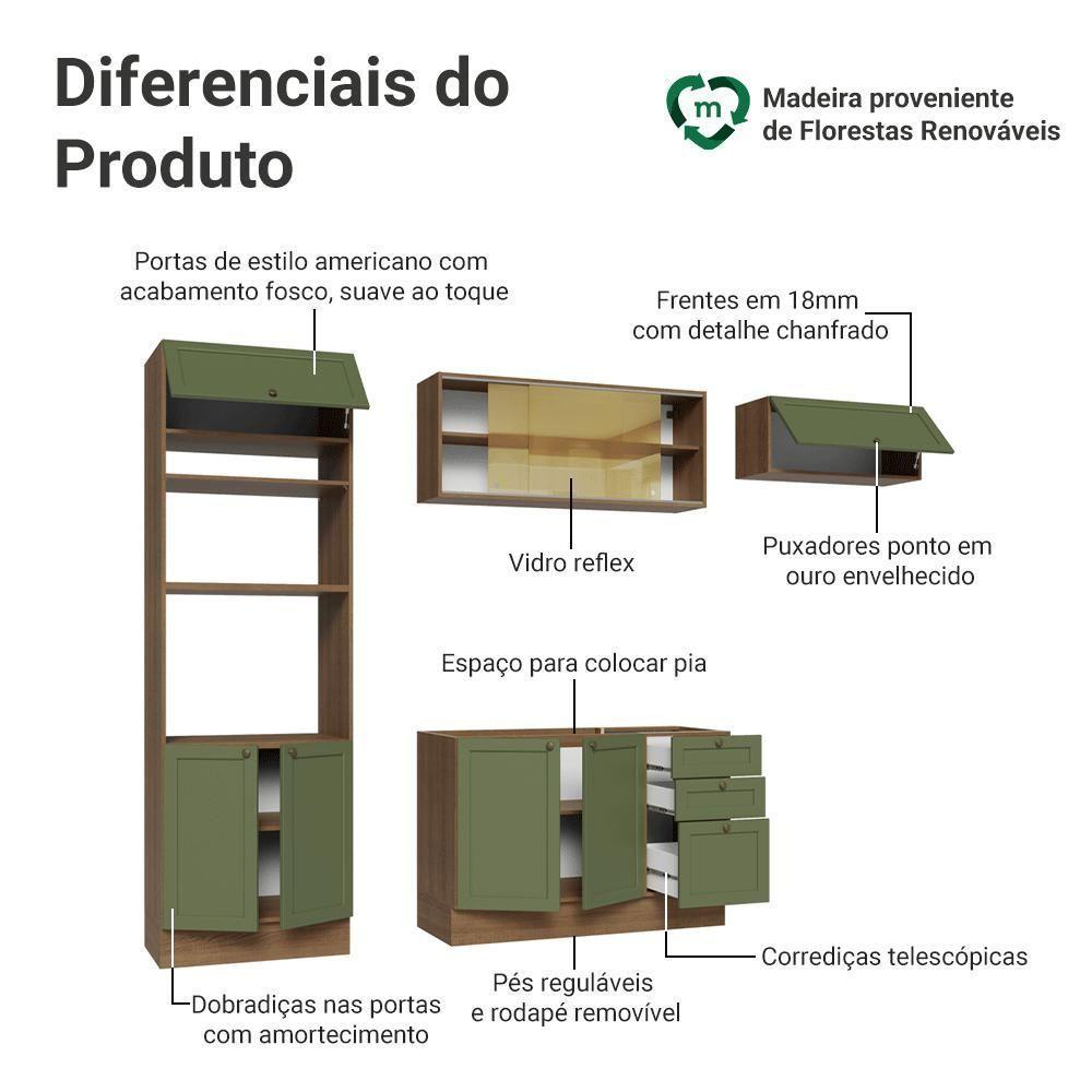 Armário De Cozinha Completa 270 Cm Rustic-verde Vik Madesa 04 Rustic-verde - 4