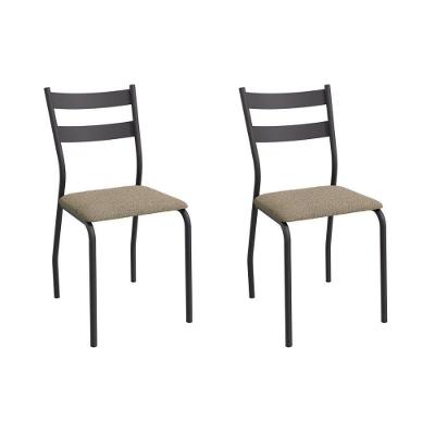 Cadeira Sala De Jantar Bali 2c141prf Aço Kit 2 Un Preto-boucle Bege Fendi - Kappesberg