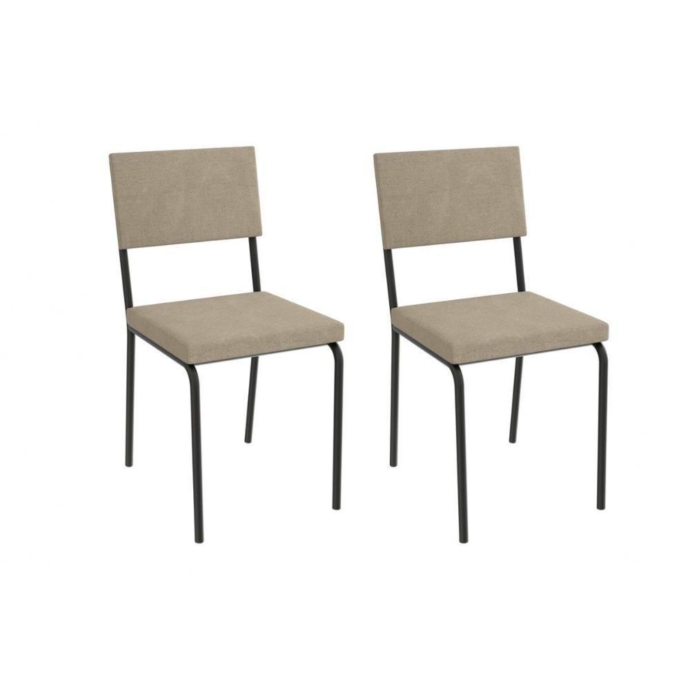 Cadeira Sala De Jantar Zaria 2c128prf Aço Kit 2 Un Preto-linho Bege Fendi - Kappesberg - 1