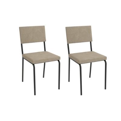 Cadeira Sala De Jantar Zaria 2c128prf Aço Kit 2 Un Preto-linho Bege Fendi - Kappesberg