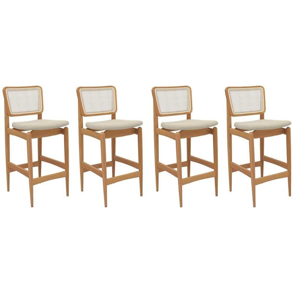 Banqueta Sala De Jantar Liz 1bmm009ca Premium Madeira Maciça Kit 4 Un Carvalho-linho Bege Argila-tela Bege - Kappesberg - 1