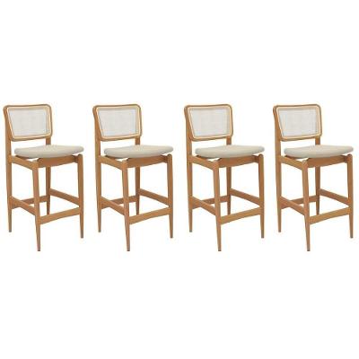 Banqueta Sala De Jantar Liz 1bmm009ca Premium Madeira Maciça Kit 4 Un Carvalho-linho Bege Argila-tela Bege - Kappesberg