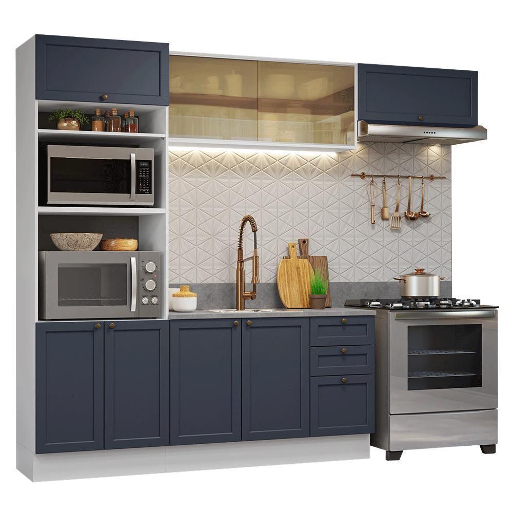 Armário De Cozinha Completa 270 Cm Branco-azul Vik Madesa 04 Branco-azul - 2