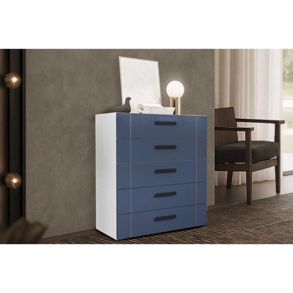 Cômoda Casal Lisboa C- 5 Gavetas Branco-azul - Politorno - 1