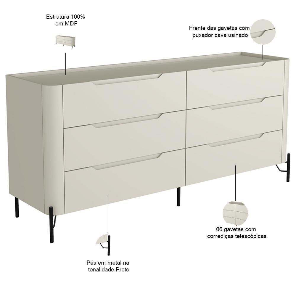 Cômoda Para Quarto Closet Orgânica 6 Gavetas Pés Industrial Preto Bliss I03 Luna - Lyam Decor - 2