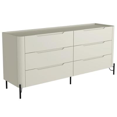 Cômoda Bliss 6 Gavetas em MDF com Puxador Cava Bege com Pés Retos Estilo Industrial