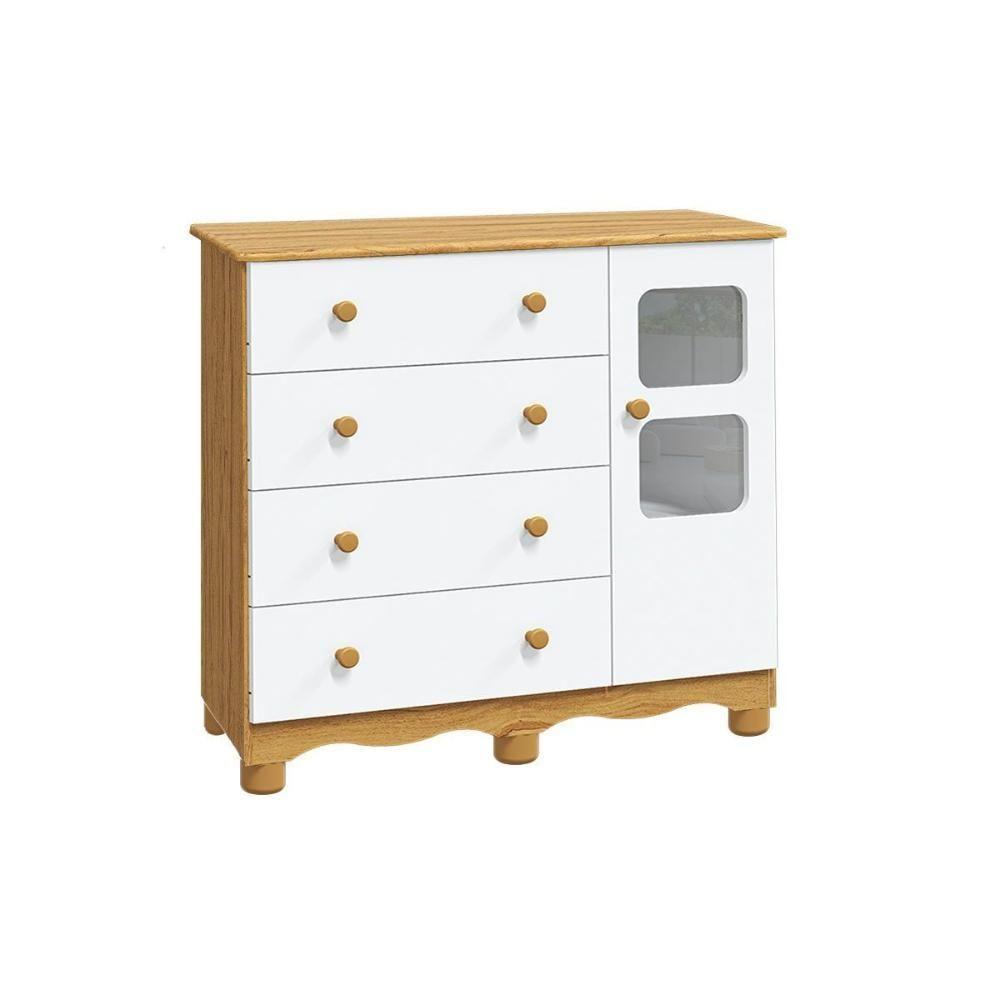 Cômoda Bebê Uli C- 1 Porta Cristal E 4 Gavetas Branco-amendoa - Peroba - 1