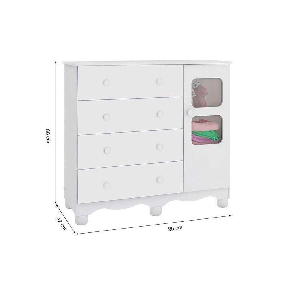 Cômoda Bebê Uli C- 1 Porta Cristal E 4 Gavetas Branco-amendoa - Peroba - 2