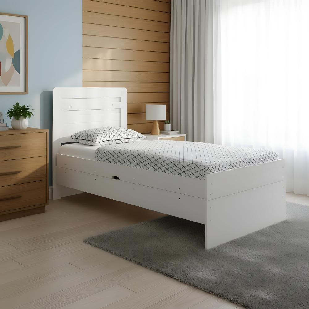 Cama Baú Solteiro Branco 4 Repartições Internas Branco - 1