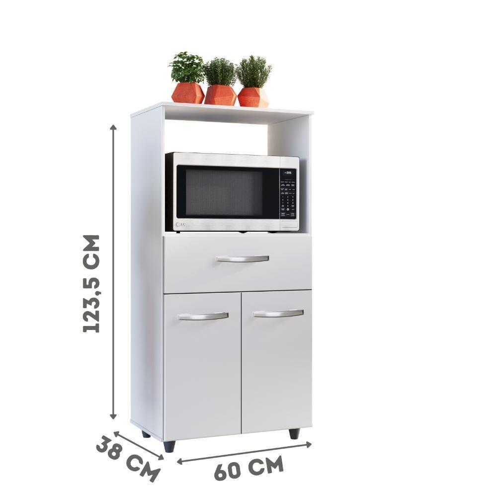 Balcão Multiuso Para Forno Cozinha 2 Portas 1 Gaveta Nicho - Branco - 2