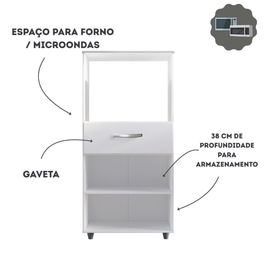 Balcão Multiuso Para Forno Cozinha 2 Portas 1 Gaveta Nicho - Branco - 3